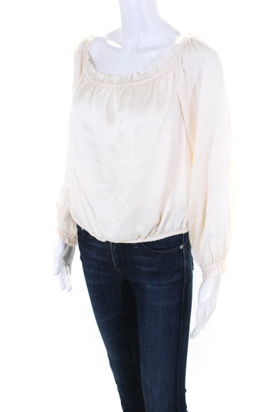Cami NYC Womens Off Shoulder Long Sleeve Silk Shirt White Size Medium