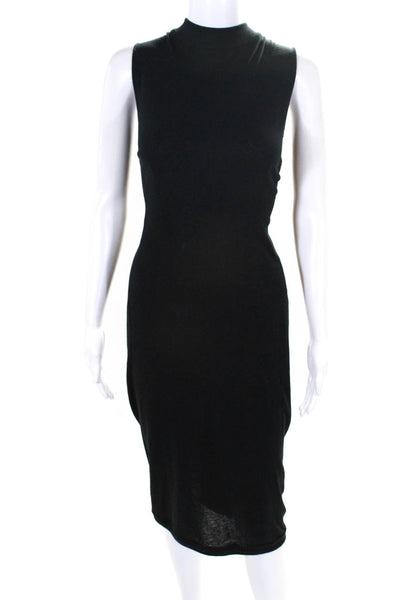 R+A Womens Back Zip Sleeveless Crew Neck Sheath Dress Black Cotton Size Large