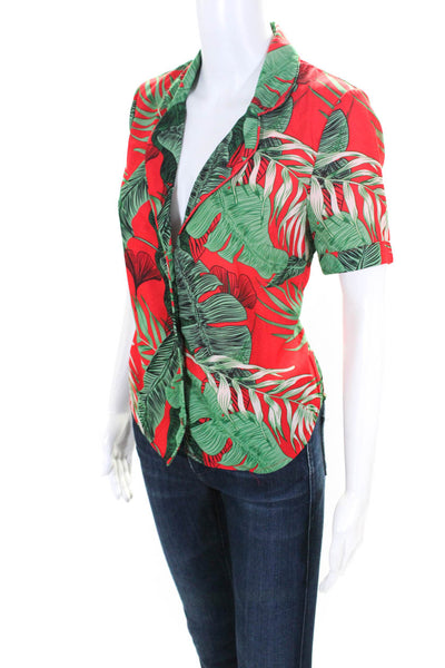 R+A Women's Short Sleeve Collared Floral Cropped Blouse Red Size S