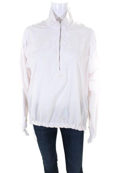Vince Women's Long Sleeve Collared Zip Up Ruched Top White Size S