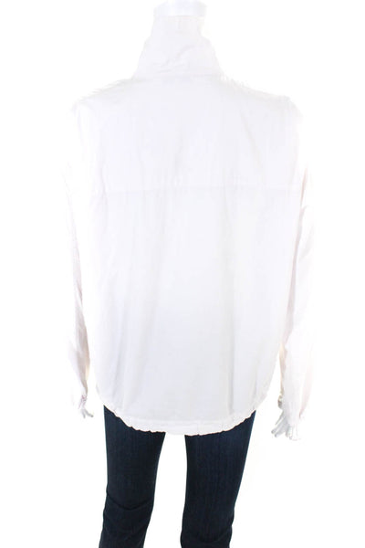 Vince Women's Long Sleeve Collared Zip Up Ruched Top White Size S