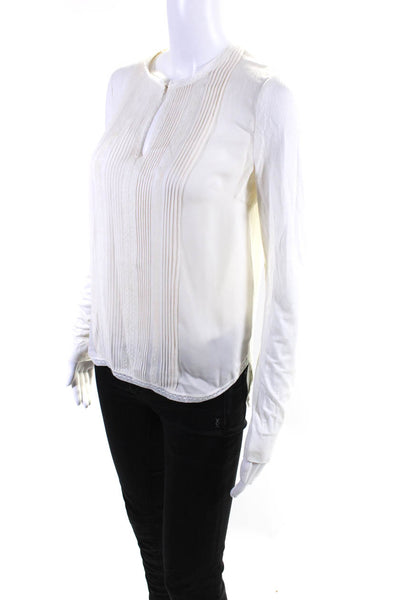 Elie Tahari Womens Silk Pleated Lace Long Sleeved Round Neck Top Cream Size XS