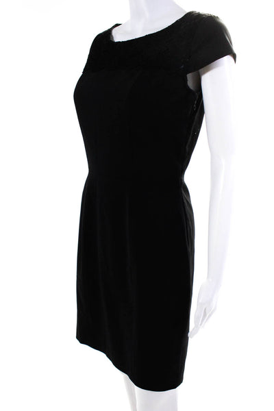 Cynthia Steffe Womens Side Zip Short Sleeve Lace Trim Sheath Dress Black Size 2