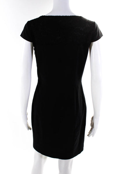 Cynthia Steffe Womens Side Zip Short Sleeve Lace Trim Sheath Dress Black Size 2