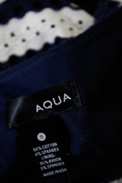 Aqua Womens Sleeveless Scoop Neck Striped Knit Dress White Navy Blue Size Small