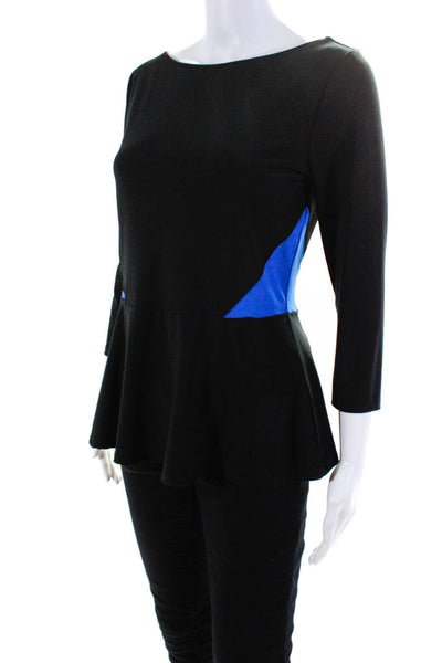 Catherine Catherine Malandrino Womens 3/4 Sleeve Scoop Neck Shirt Black Small