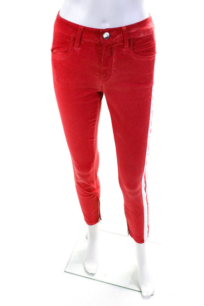 Closed Womens High Rise Painted Side Stripe Skinny Jeans Red White Size 25