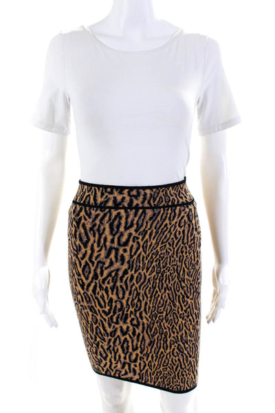BCBGMAXAZRIA Womens Leopard Printed Knit Pencil Skirt Brown Black Size XS
