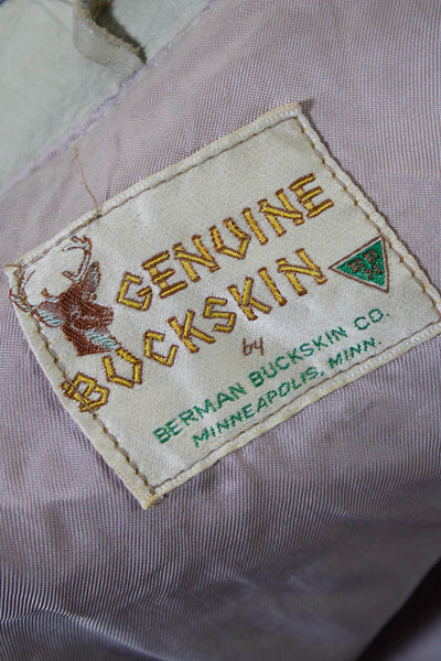 Berman Buckskin Co Womens Leather Fringe Button UP Jacket Cream Size Small
