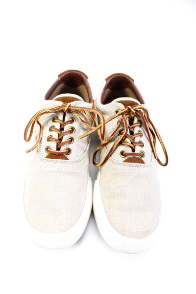 Polo Ralph Lauren Mens Beige Low Top Lace Up Fashion Sneakers Shoes Size 9D