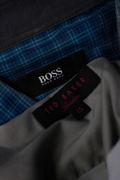Ted Baker Boss Hugo Boss Mens Olive Green Cotton Dress Shirts Size 15 M Lot 2