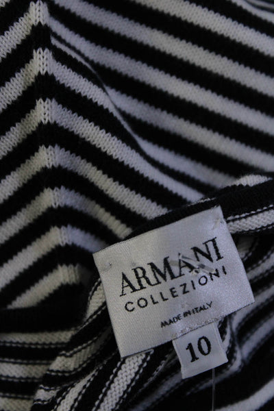 Armani Collezioni Womens V Neck Mitered Stripe Sweater Black White Size 10