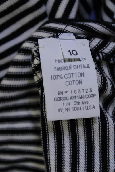 Armani Collezioni Womens V Neck Mitered Stripe Sweater Black White Size 10
