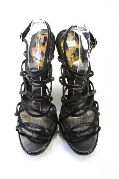 Roberto Cavalli Womens Leather Strappy Slingbacks Sandals Black Size 39.5 9.5