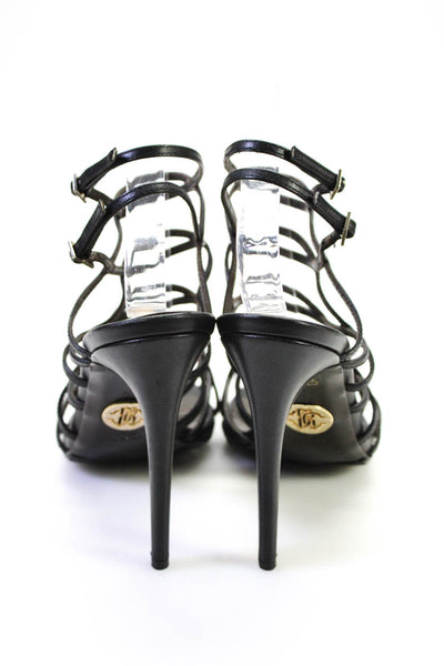 Roberto Cavalli Womens Leather Strappy Slingbacks Sandals Black Size 39.5 9.5