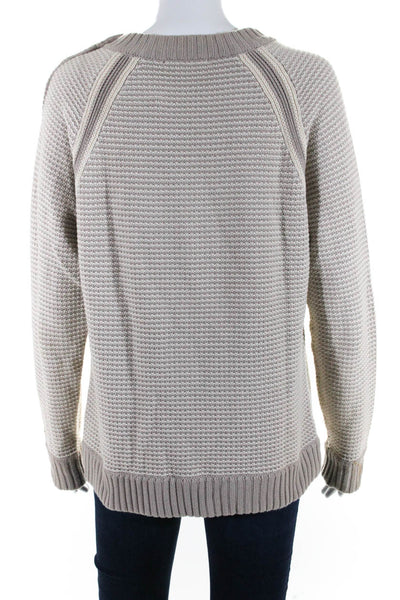 Raffi Womens Ribbed Textured Striped Long Sleeve Buttoned Sweater Beige Size L