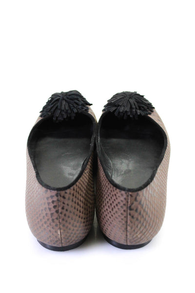 Jack Rogers Womens Snakeskin Print Tassel Pom Pom Ballet Flats Brown Size 8