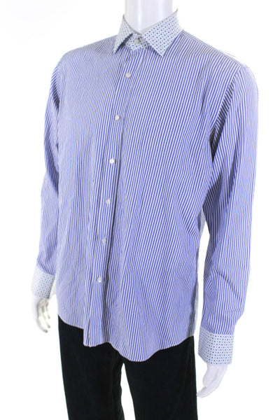 Etro Mens Blue White Striped Collar Long Sleeve Button Up Dress Shirt Size L