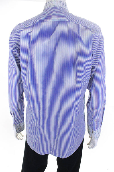 Etro Mens Blue White Striped Collar Long Sleeve Button Up Dress Shirt Size L