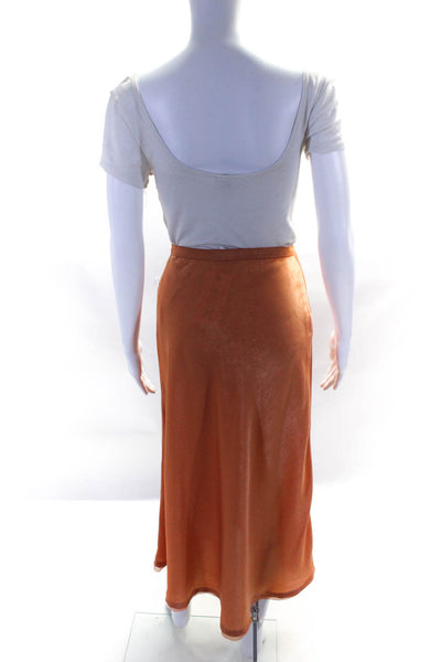 Jonathan Simkha Women's Stretch Unlined Silk Midi Skirt Orange Size 7