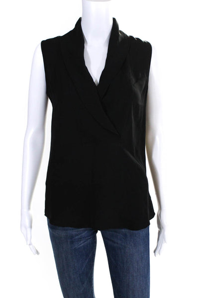 Theory Women's Sleeveless V Neck Shawl Collar Silk Blouse Black Size P