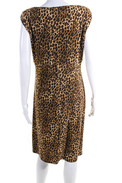 Lauren Ralph Lauren Womens Animal Print Wrap Draped Sleeve Dress Brown Size 12