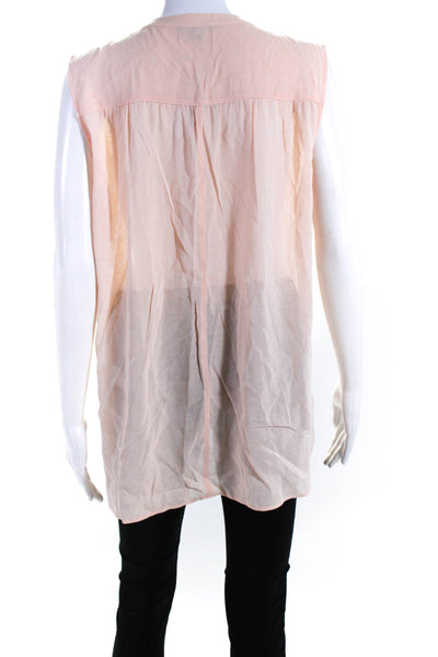 Vince Womens Sheer Sleeveless Pleated Buttoned V Neck Blouse Top Orange Size 6