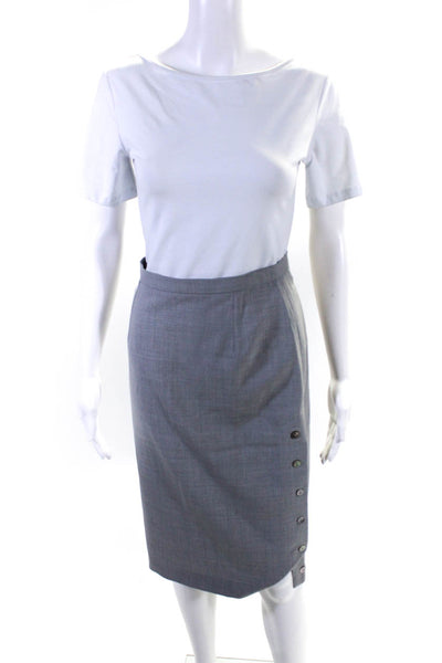 Lea Rome Womens Front Button Midi Length Woven Pencil Skirt Gray Size FR 36