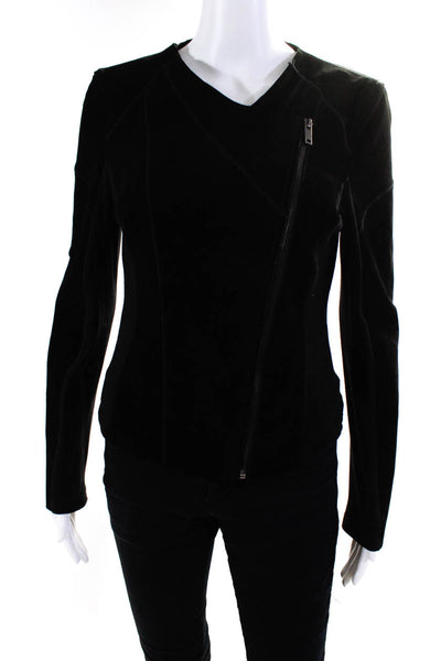 Blank NYC Womens Black Suede Full Zip Long Sleeve Jacket Size S