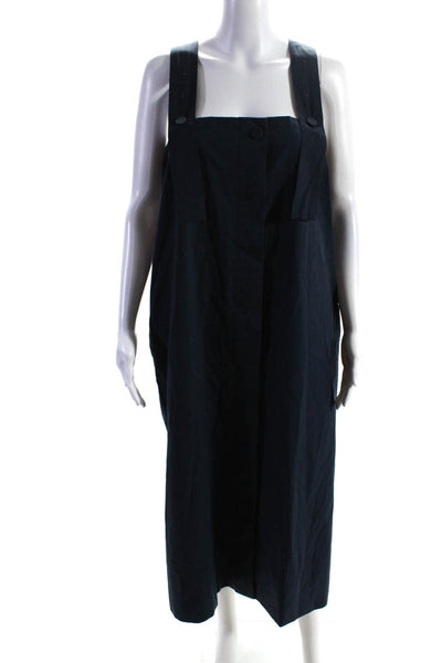 MILUI Womens Sleeveless Square Neck Midi Shift Dress Blue Cotton Size Medium
