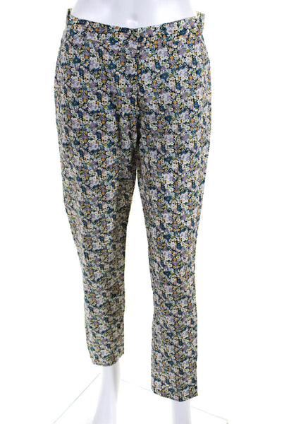 Morgane Le Fay Womens Floral Flat Front Skinny Pants Blue Purple Cream Size S