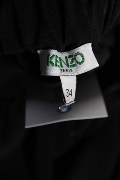 Kenzo Womens Elastic Waist Drawstring Short Tiered Pleated Skirt Black Size 34