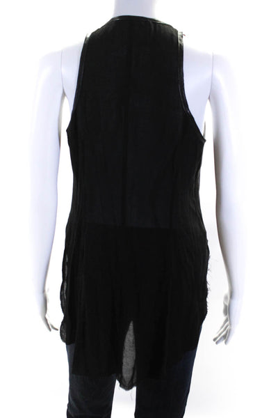 Illia Womens Leather V-Neck Full Zip High-Low Hem Sleeveless Blouse Black Size 4