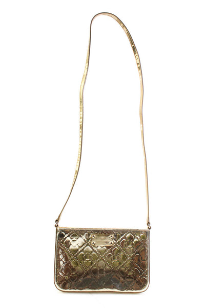 Kate Spade Womens Graphic Print Textured Zipped Darted Shoulder Handbag Gold