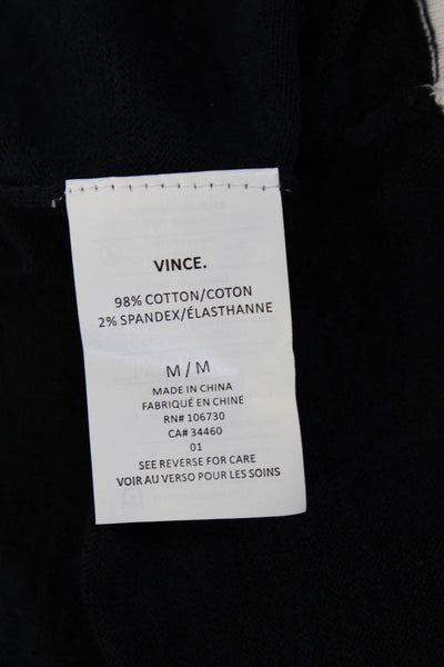 Vince Womens V Neck Short Dolman Sleeve Knit Top Blouse Navy White Size Medium