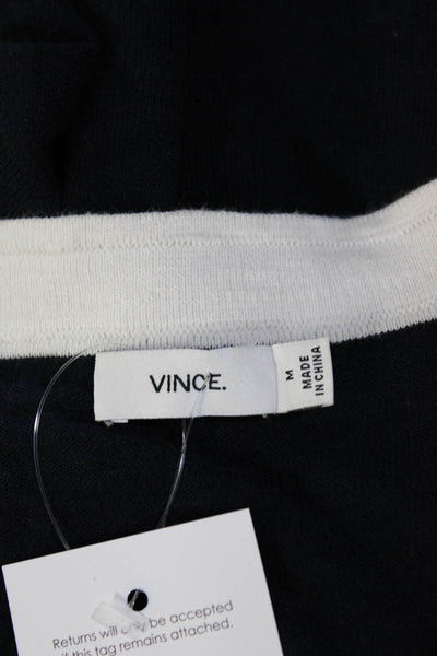 Vince Womens V Neck Short Dolman Sleeve Knit Top Blouse Navy White Size Medium