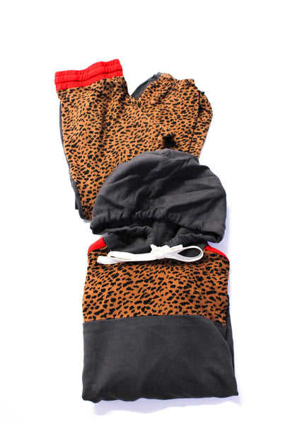 Monrow Women's Leopard Print Colorblock Hoodie Joggers Matching Set Gray Size XS