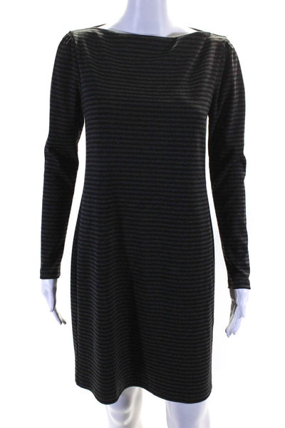 Hatch Womens Striped Print Ribbed Textured High Neck Sweater Dress Black Size 2