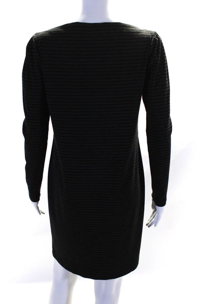 Hatch Womens Striped Print Ribbed Textured High Neck Sweater Dress Black Size 2