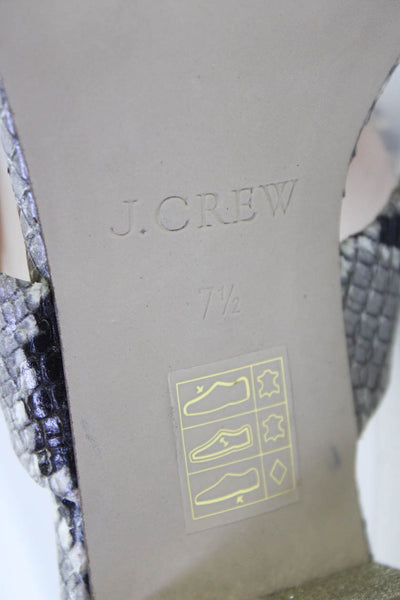 J Crew Womens Snakeskin Print Leather Low Heeled Sandals Gray Black Size 7.5