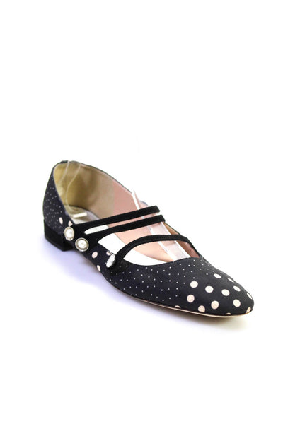 J Crew Womens Polka Dot Fabric Leather Flat Mary Jane Shoes Black Cream Size 7.5