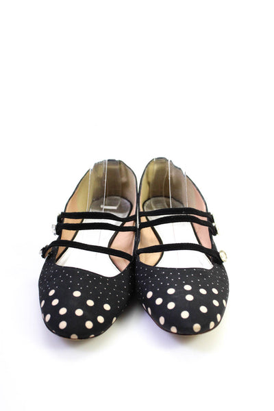 J Crew Womens Polka Dot Fabric Leather Flat Mary Jane Shoes Black Cream Size 7.5