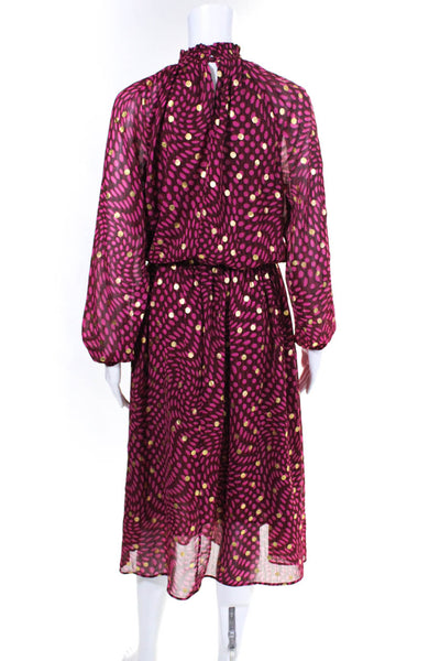 Scoop Women's Long Sleeve High Neck Spotted Print Blouson Dress Fuschia Size S