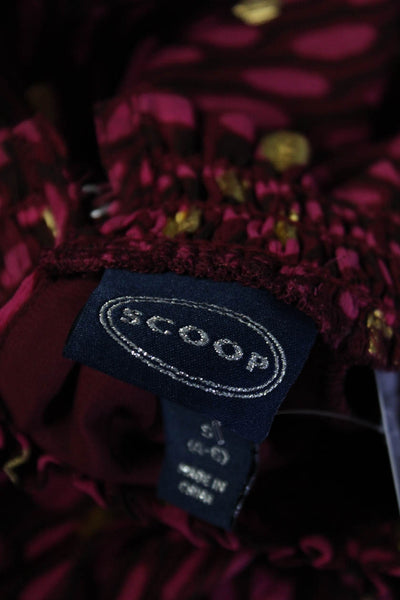 Scoop Women's Long Sleeve High Neck Spotted Print Blouson Dress Fuschia Size S