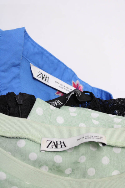 Zara Women's Flounce Sleeve Polka Dot Print Blouse Green White Size XS S, Lot 3