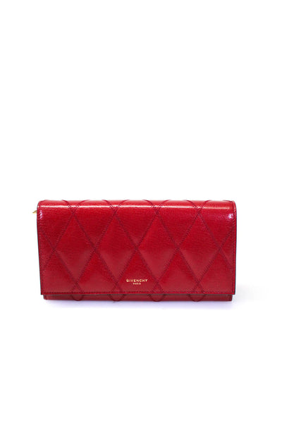 Givenchy Womens GV3 Quilted Goat Leather Long Flap Wallet Vermilion Red