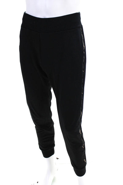 Fendi Mens Metallic Logo Stripe Knit Cuff Track Pants Sweatpants Black IT 44