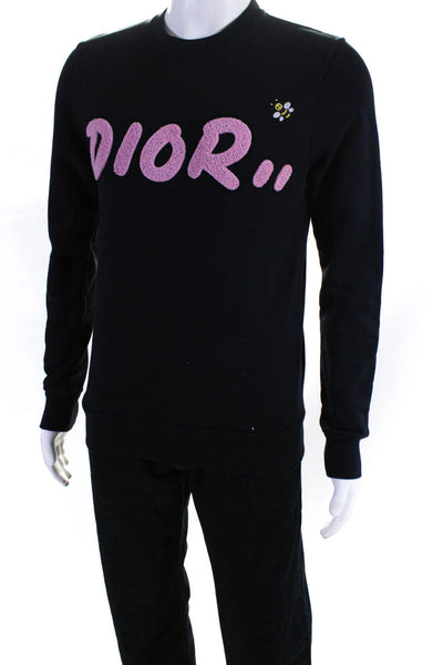 Christian Dior x KAWS 2019 Bee Embroidered Crew Neck Sweatshirt Navy Pink XXS