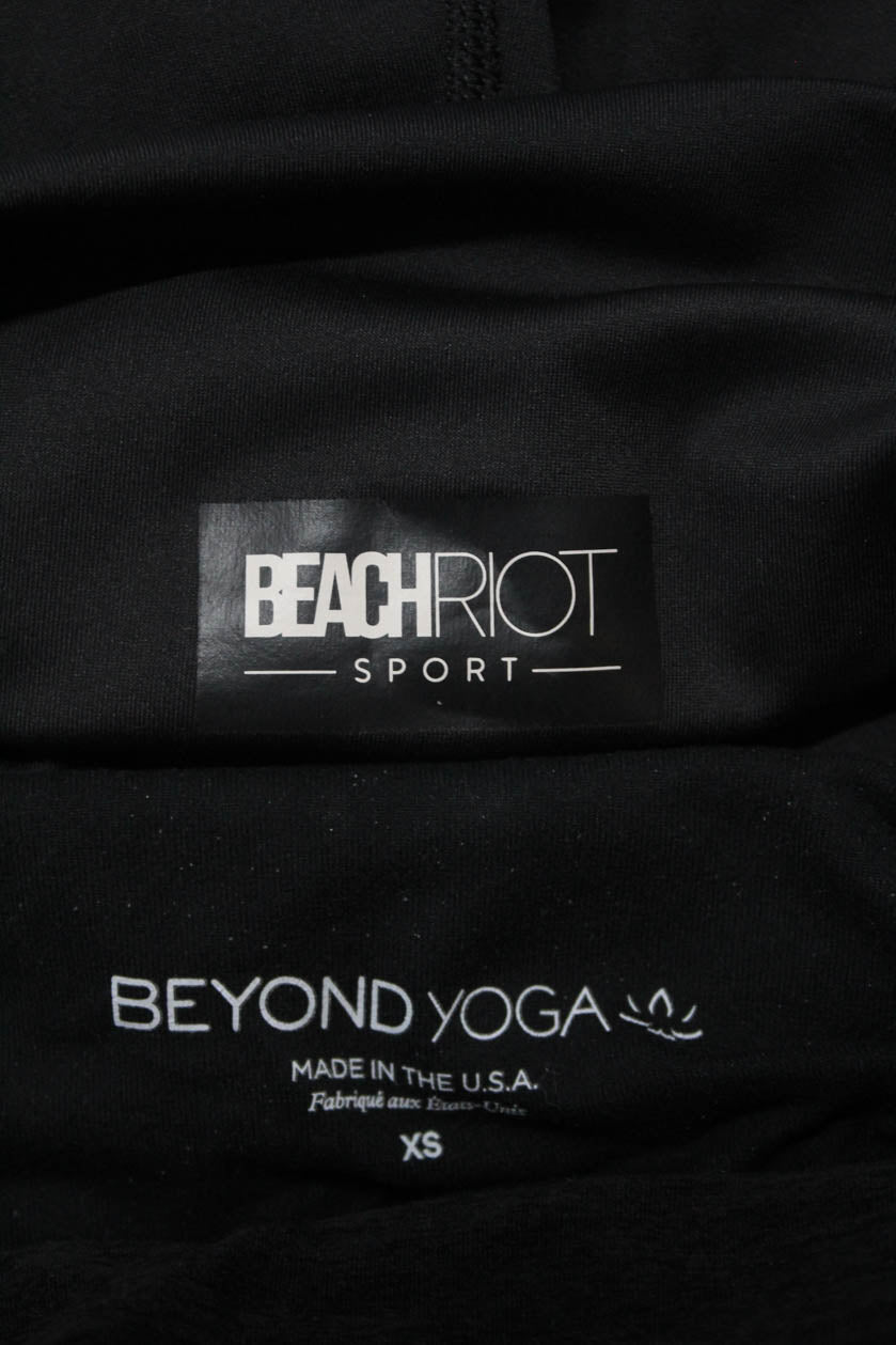 Beach Riot Beyond Yoga Womens Striped Athletic Leggings Black