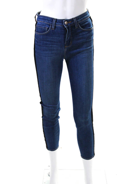 L'Agence Womens Margot Satin Stripe Ankle Skinny Jeans Blue Black Size 24